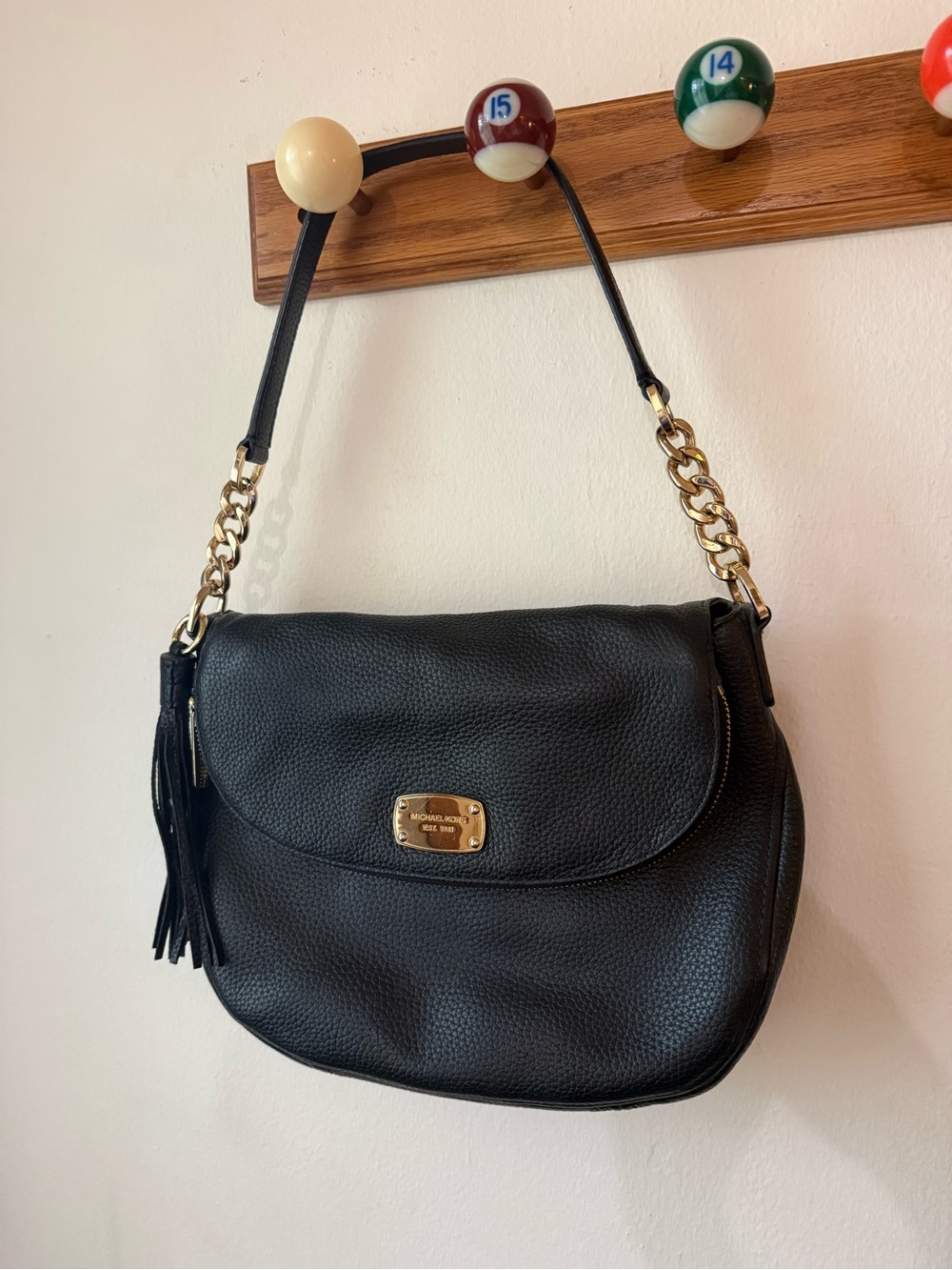 Michael Kors Bedford Tassel Medium Convertible Satchel pebbled leather